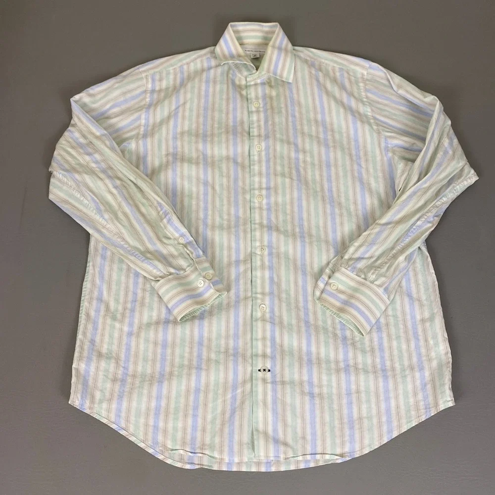 Banana Republic Button Down Shirt Mens M 15-15.5 Striped Blue Green White Cotton